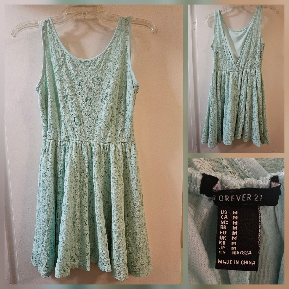 Forever 21 Light Green Lace Skater Dress